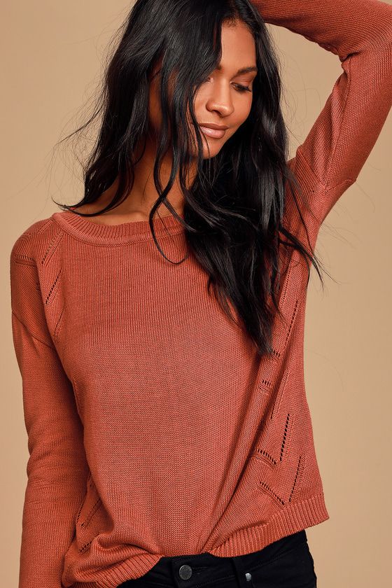 Pointelle Me More Rust Orange Knit Sweater | Lulus (US)