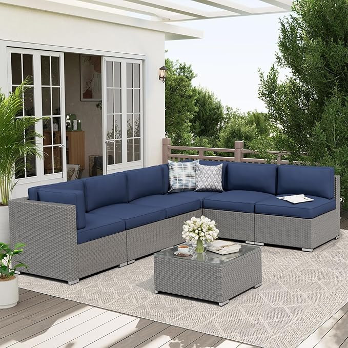 Oakcloud 7-Piece Outdoor Patio Furniture Set Grey Rattan Wicker Sectional Sofa Conversation Sets ... | Amazon (US)