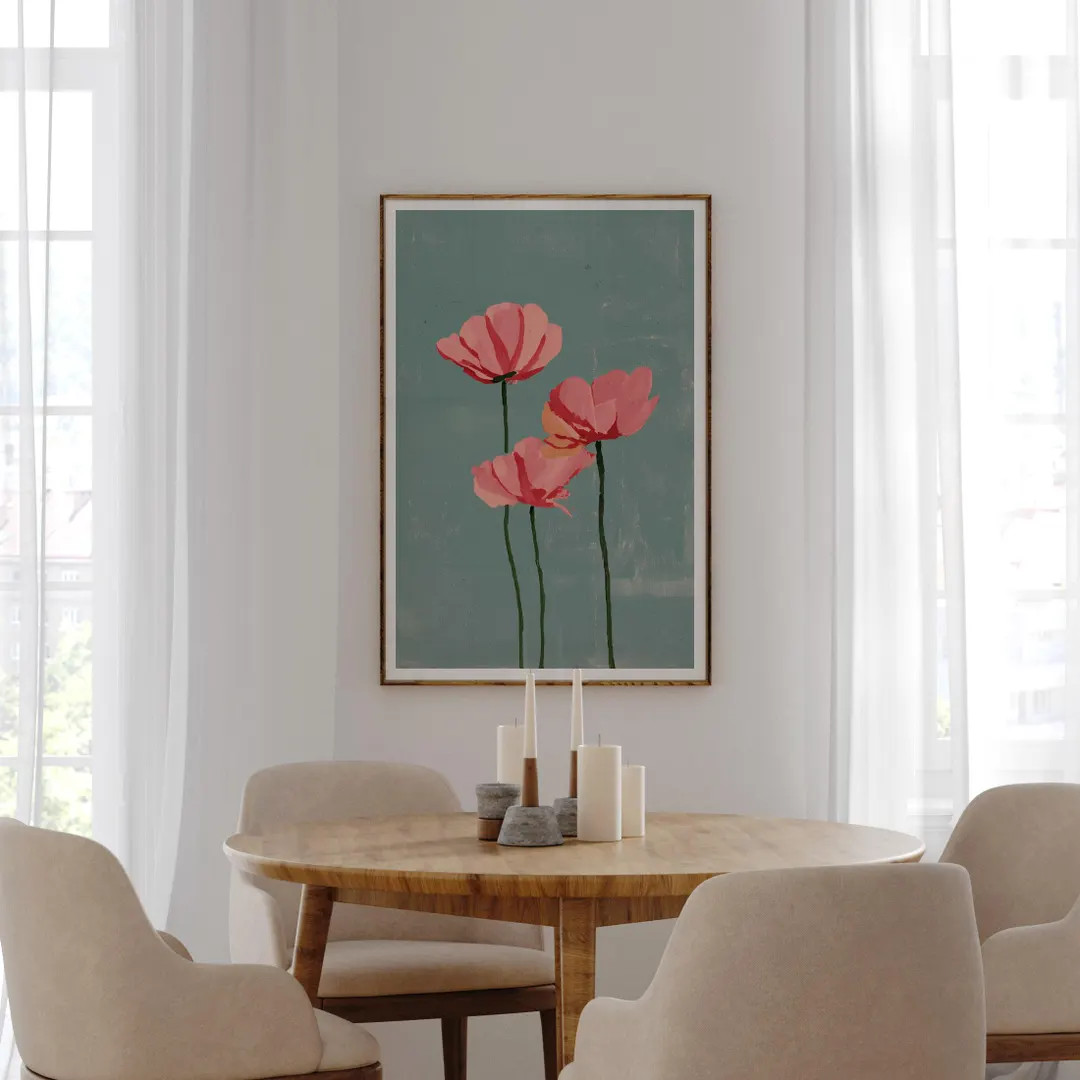 Modern Pink poppy flower art print, minimalist abstract poppies poster, digital download | Etsy (US)