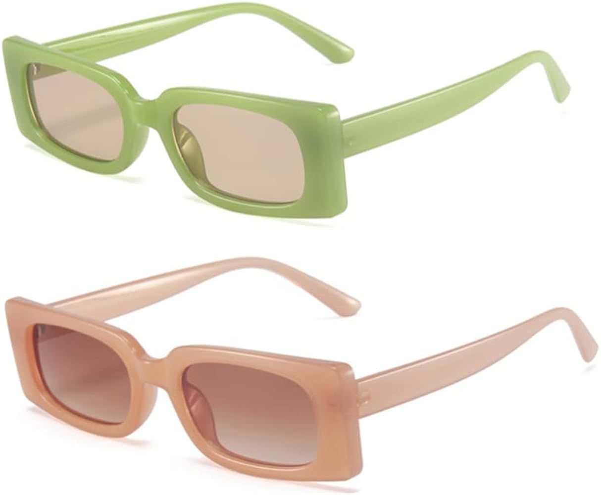 ENTHYI Rectangle Vintage Sunglasses for Women Retro 90s Square Female Chunky Glasses | Amazon (US)