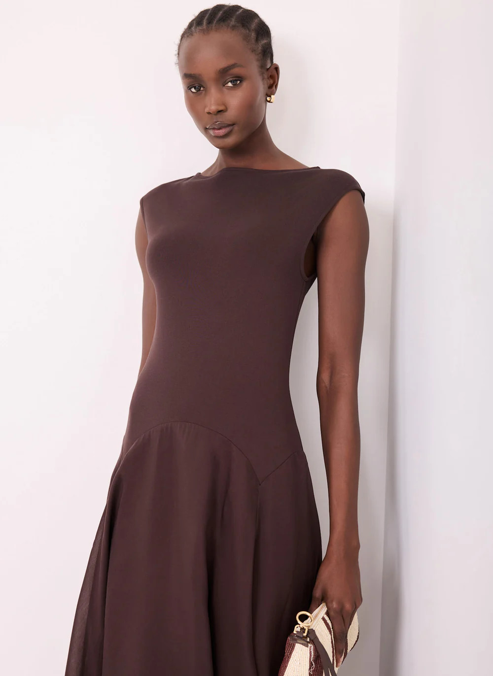 Brown Sleeveless Midi Dress | Mint Velvet