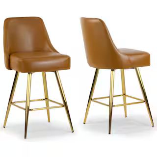 Glamour Home Auren 25.75 in. Light Brown Upholstered Metal Frame Counter Stool with Golden Legs (... | The Home Depot