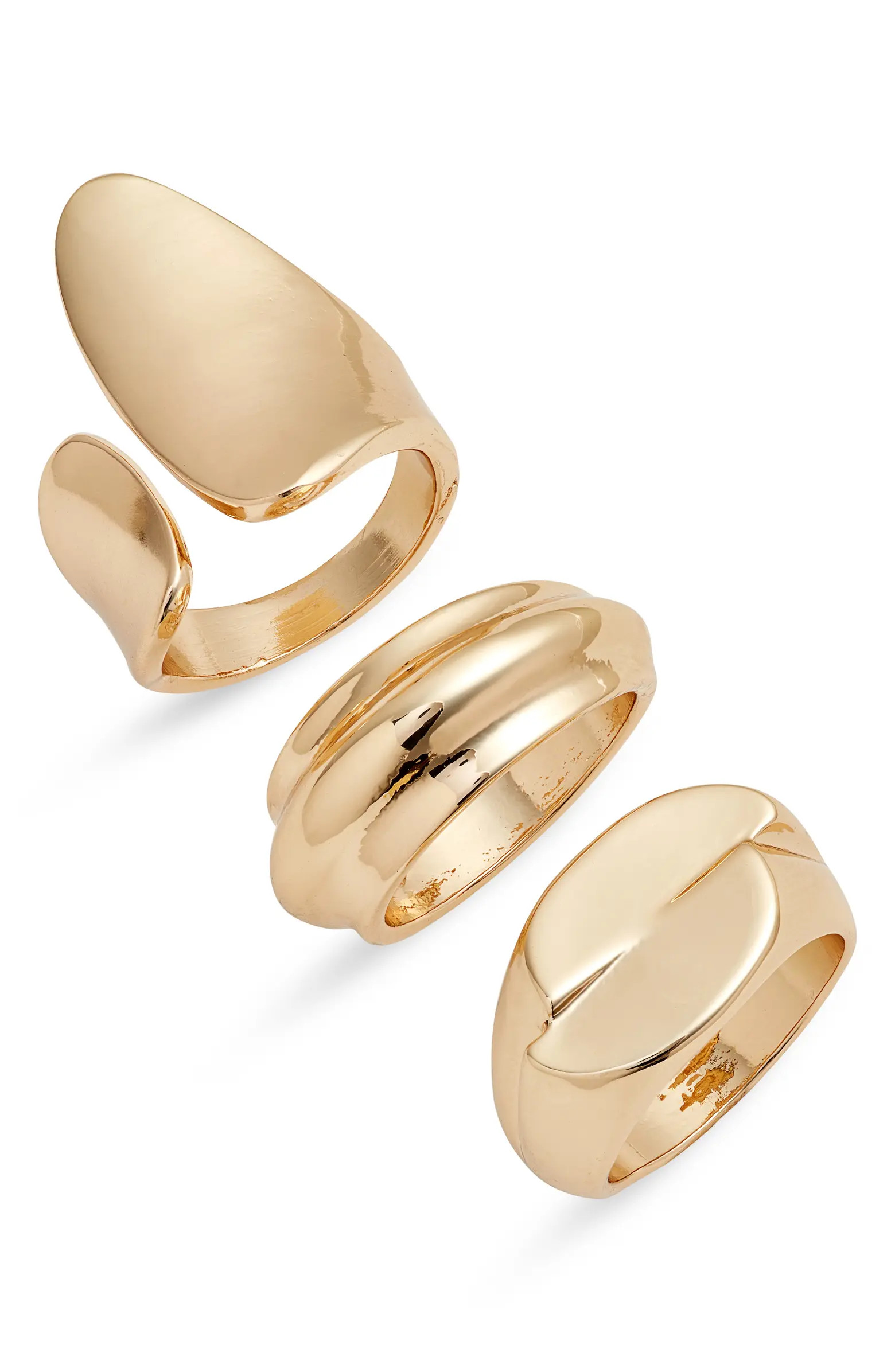 Open Edit Set of 3 Polished Metal Rings | Nordstrom | Nordstrom