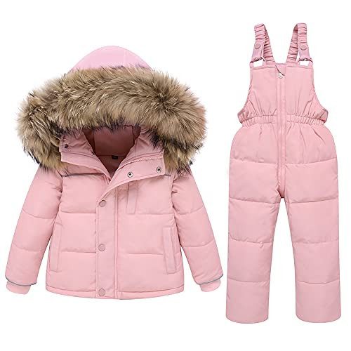 nilikastta 2-3T Toddler Girls Snowsuit Winter Clothes Baby Girl Down Jacket Kids Hooded Fur Coat + Ski Bib Pants Snow Outfits(Pink,2-3T) | Amazon (US)