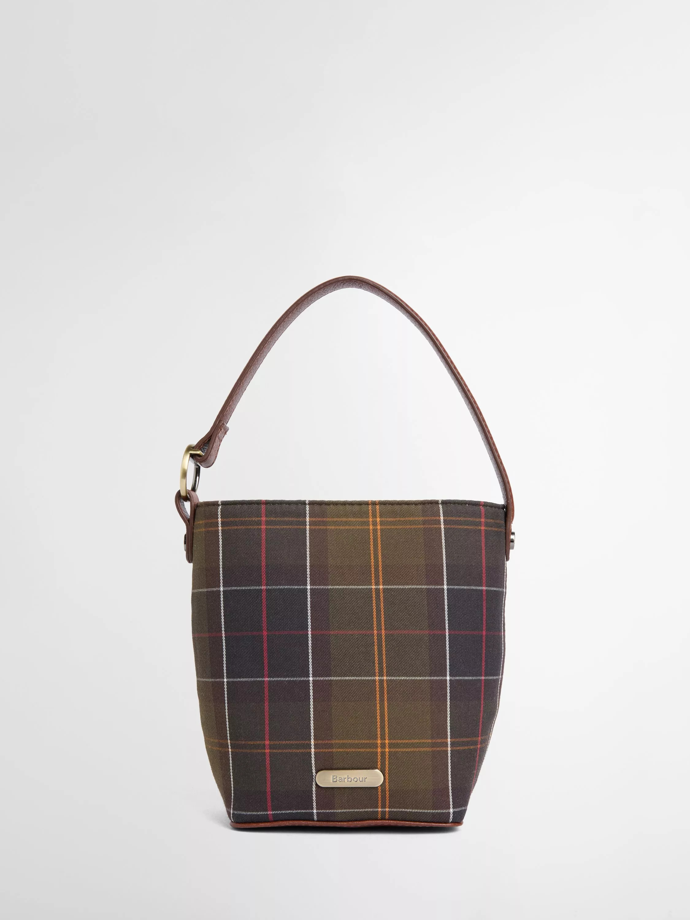 Barbour Cedar Mini Tartan Bucket Bag, Brown | John Lewis (UK)