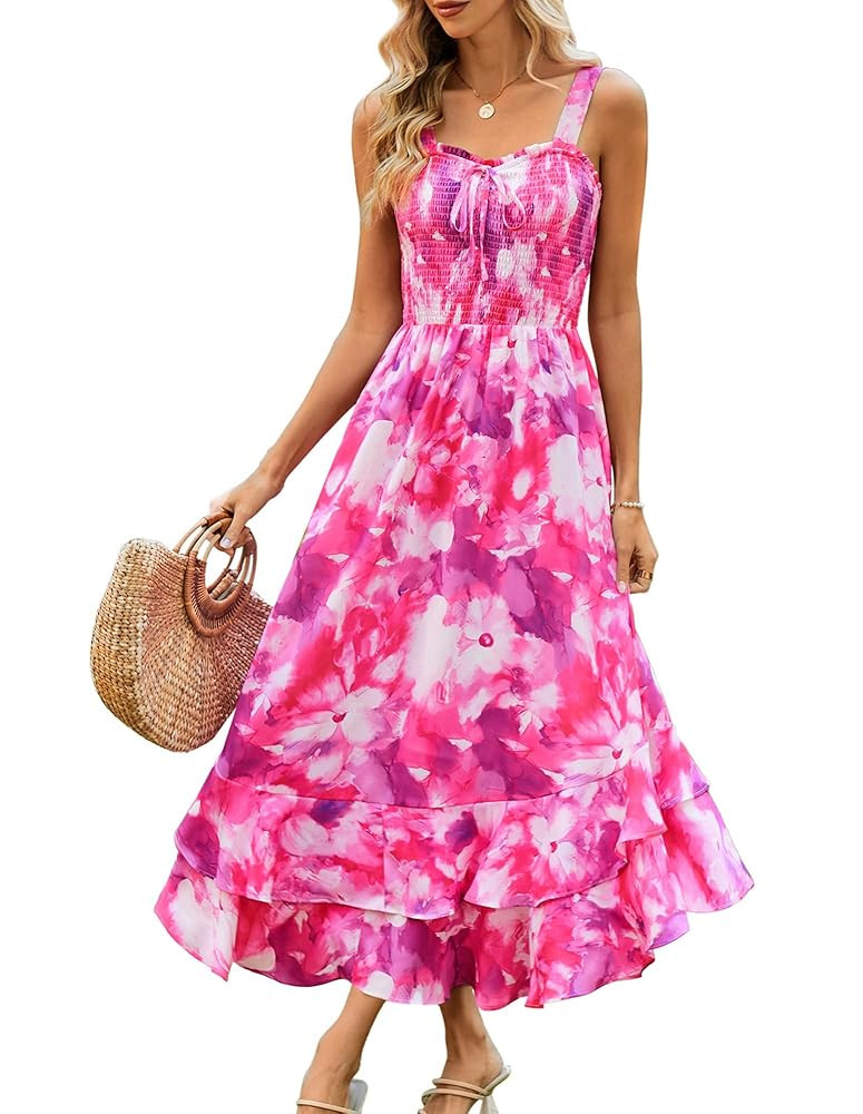 GRACE KARIN Women's 2025 Summer Floral Boho Dress Square Neck Strapped Swing A Line Sundress Beac... | Amazon (US)