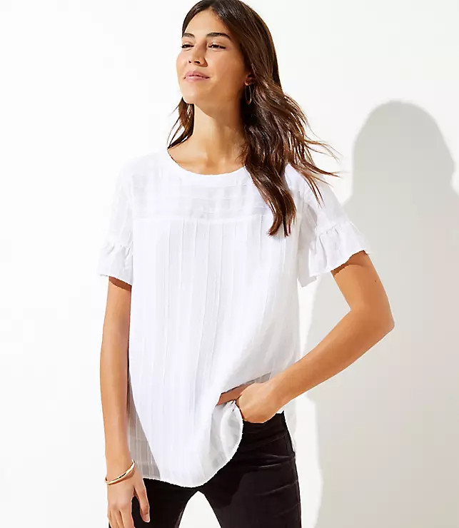 Textured Stripe Ruffle Cuff Top | LOFT | LOFT
