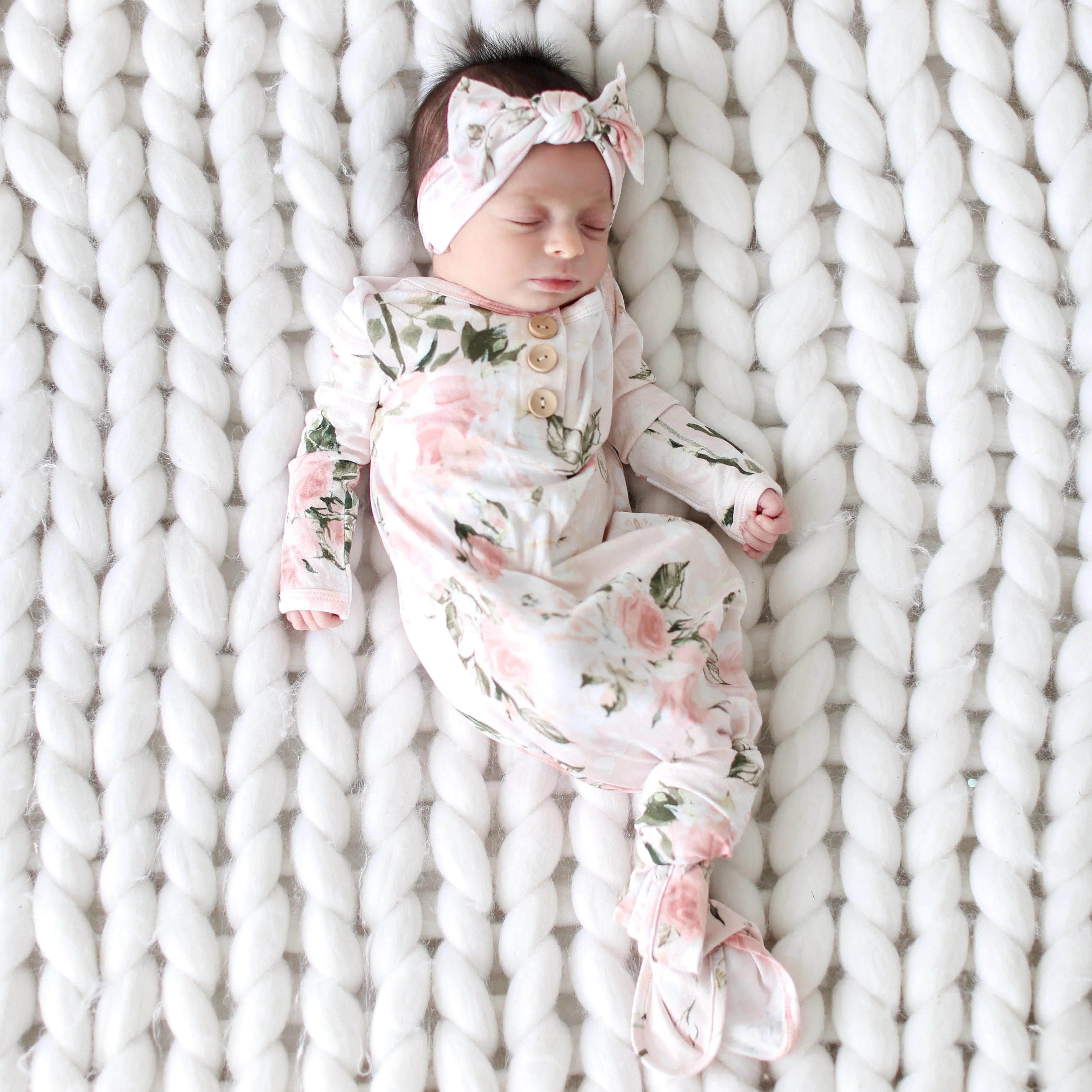 Vintage Pink Rose Button Knotted Gown | Posh Peanut