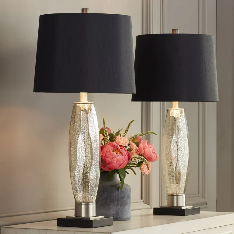 Regency Hill Landro Modern Mid Century Table Lamps 27 1/2" Tall Set of 2 Mercury Glass Black Drum... | Walmart (US)