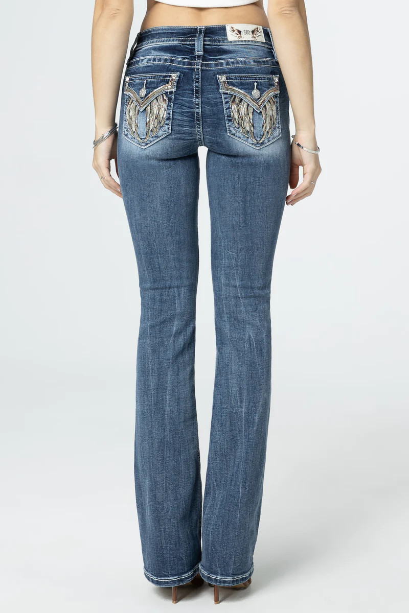 Natural Feather Wings Bootcut Jeans | Miss Me