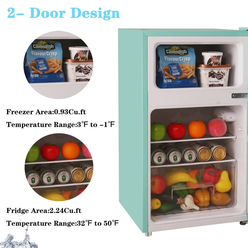 R.W.FLAME Retro 3.2 Cubic Feet Portable Freestanding Mini Fridge with Freezer | Wayfair North America