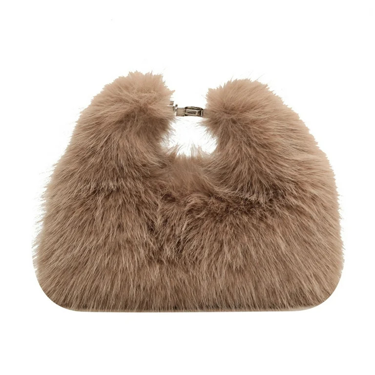 Yucurem Women Faux Fur Fluffy Shoulder Bag Soft Plush Handbag For Travel Party (Camel) Plush bag ... | Walmart (US)