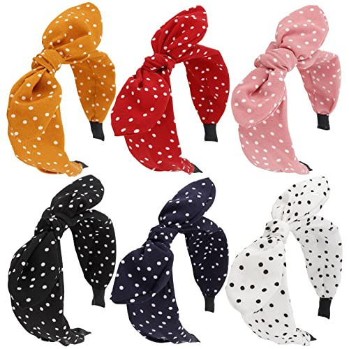 TOBATOBA 6Pack Polka Dot Bow Headbands - Cute Bunny Ears Top Knot, Vintage Hair Accessories for Women and Girls | Amazon (US)