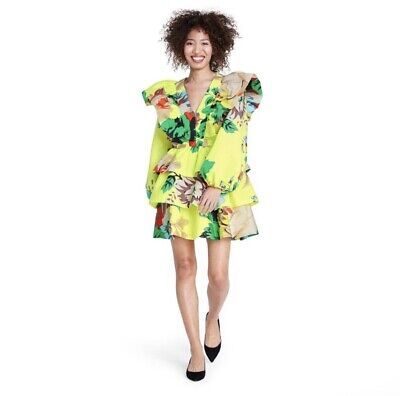 Christopher John Rogers Target Floral Long Sleeve Ruffle Dress Size 4 Yellow | eBay US