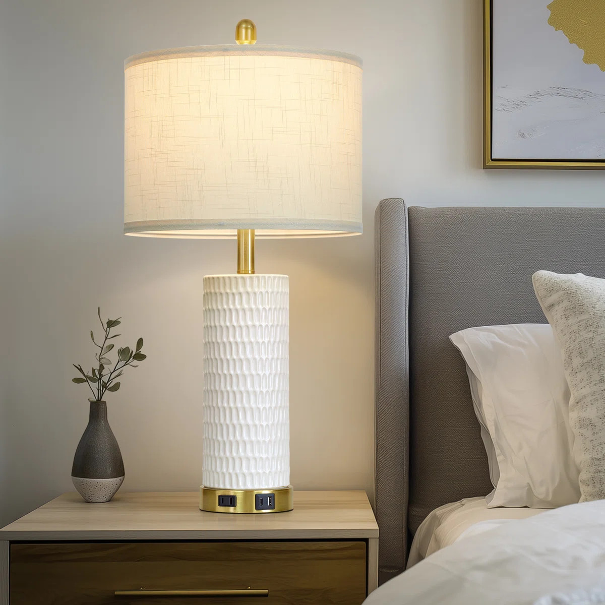 27” Modern Dimmable Ceramic Table Lamps with Dual USB Ports & Bulb (Set of 2) (Set of 2) | Wayfair North America