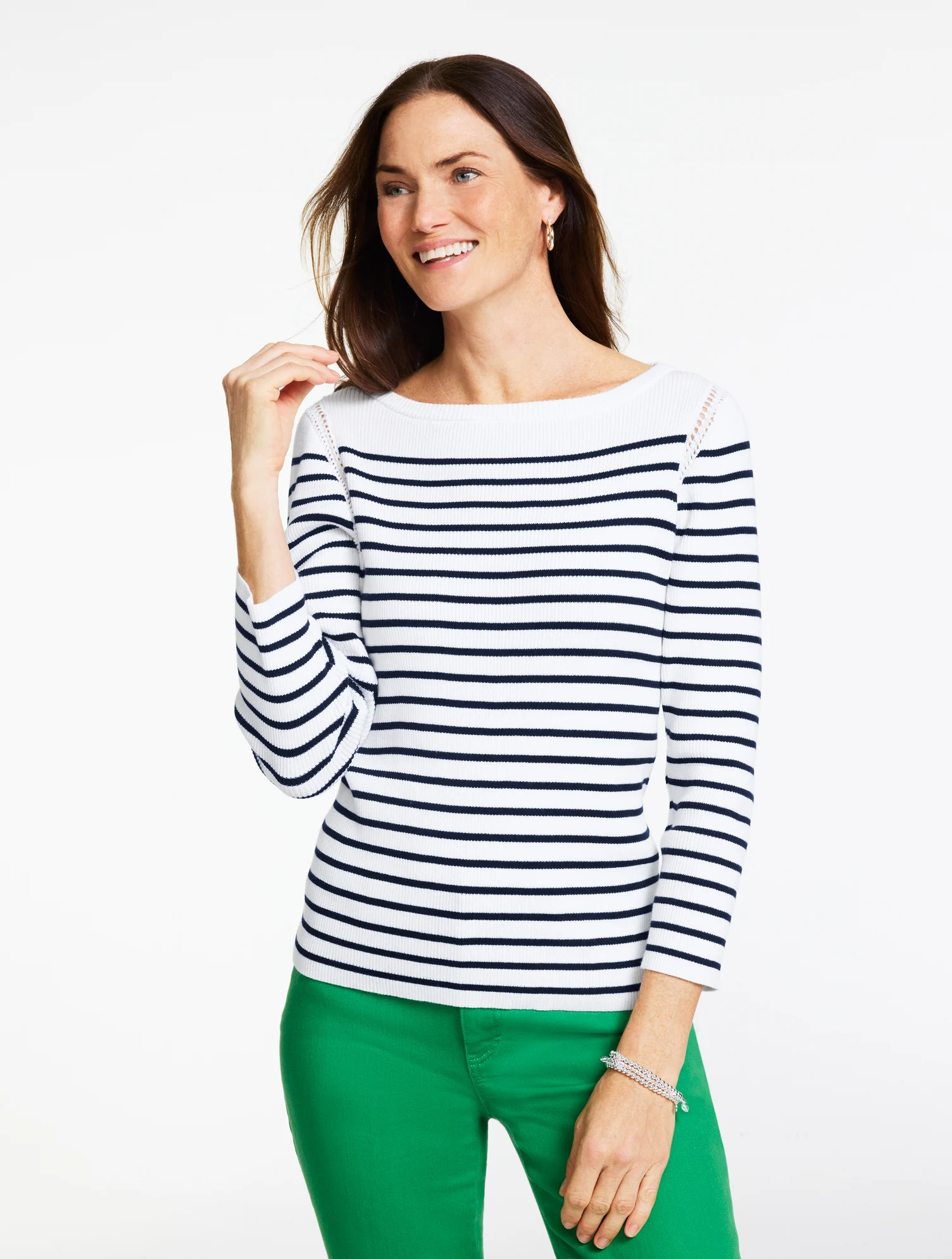 Open Stitch Crewneck Sweater - Marl Stripe | Talbots