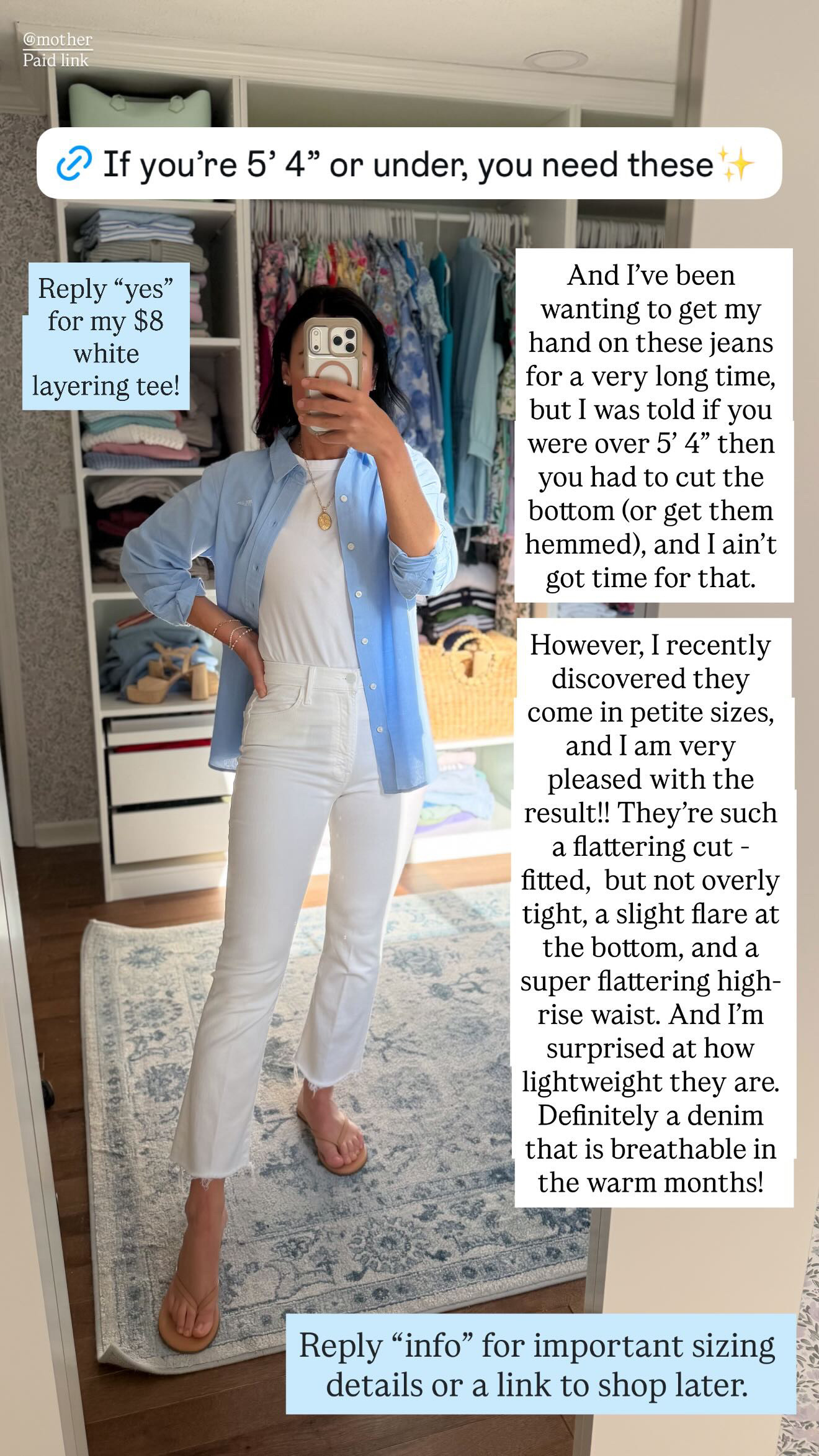 If you are under 5'4" these white denim jeans are the perfect length! I love the slight flare at the bottom and the high waist. 

white denim, petite style, denim jeans, women's style 

 #LTKootd #LTKSeasonal