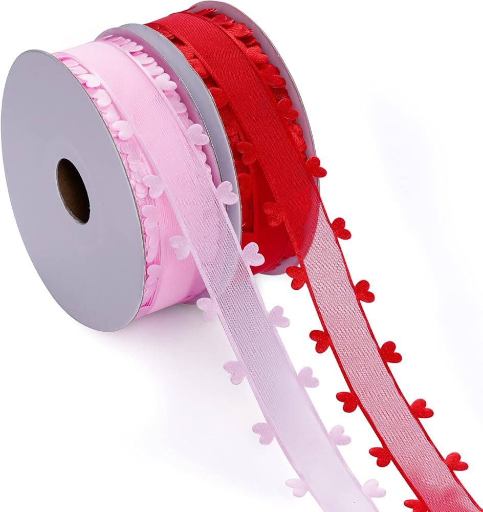 jiebor Red Pink Heart Ribbon Chiffon Ribbon Organza Ribbon for Mother's Day Valentine's Day Weddi... | Amazon (US)