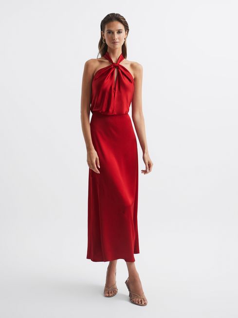 Reiss Red Lornie Halter Maxi Dress | Reiss UK