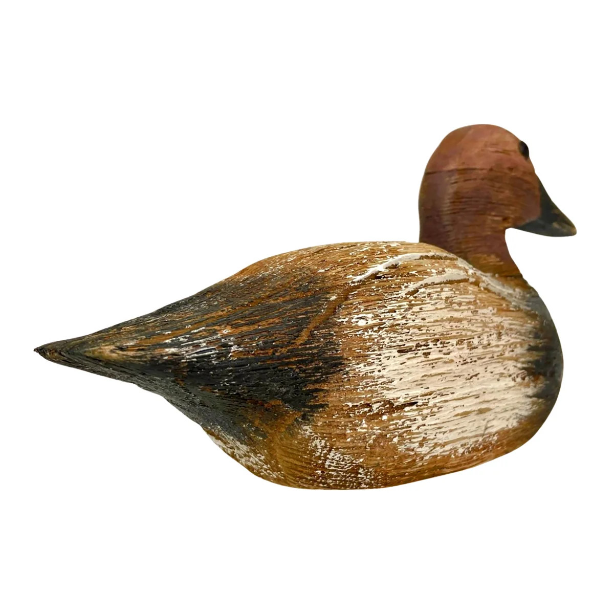Rustic hand-carved wood duck decoy with metal eyes, brown, blue, and white, 9.5 inches wide | Wayfair North America