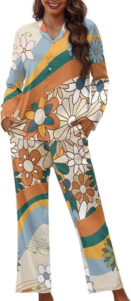 FKELYI Women's Soft Long Sleeve Pajamas Set 2 Piece Sleepwear Button Down Top and Long Pants Pjs ... | Amazon (US)