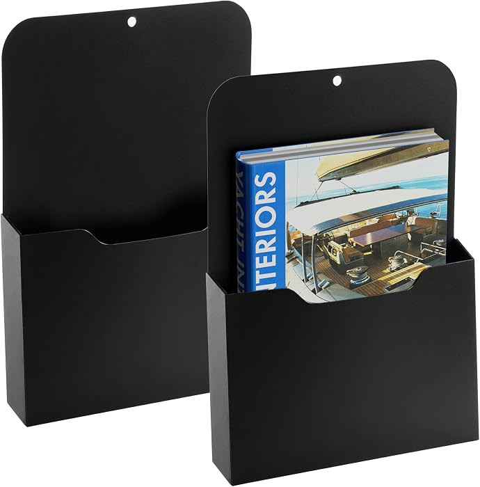 Marbrasse 2 Pack Magnetic File Holder - Paper Holder, Pocket Organizer,Hanging Wall File Organizer Office Supplies Storage, Magazine Mail Organizer Case for Notebooks,Planners,Letter (Black) | Amazon (US)