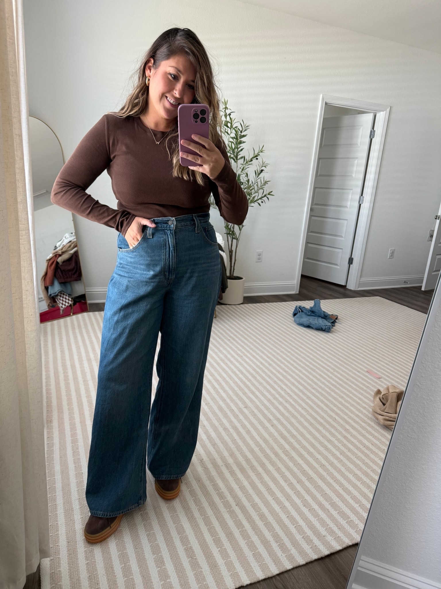 Casual fall outfit, wide leg jeans 

Wearing 31 in jeans and large in top

#LTKStyleTip #LTKSeasonal #LTKFindsUnder100