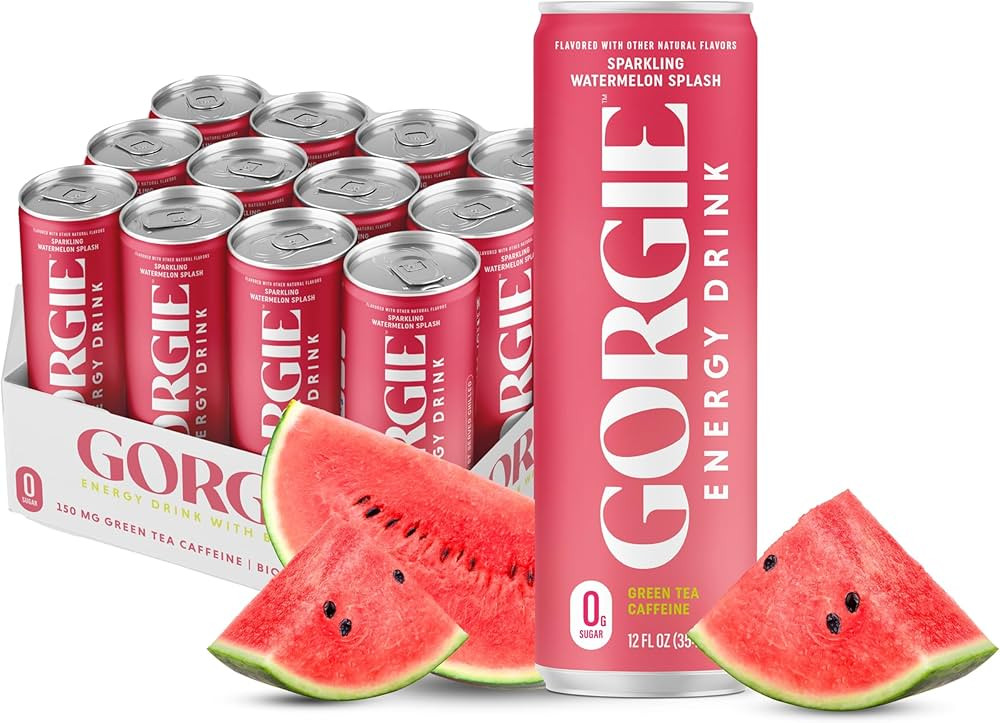GORGIE Sugar Free Natural Energy Drinks, Sparkling Watermelon Crush (12 Pack) - Healthy Energy Dr... | Amazon (US)