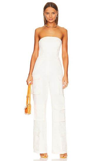 Strapless Pocket Detailed Canvas Jumpsuit in Ecru | Revolve Clothing (Global)