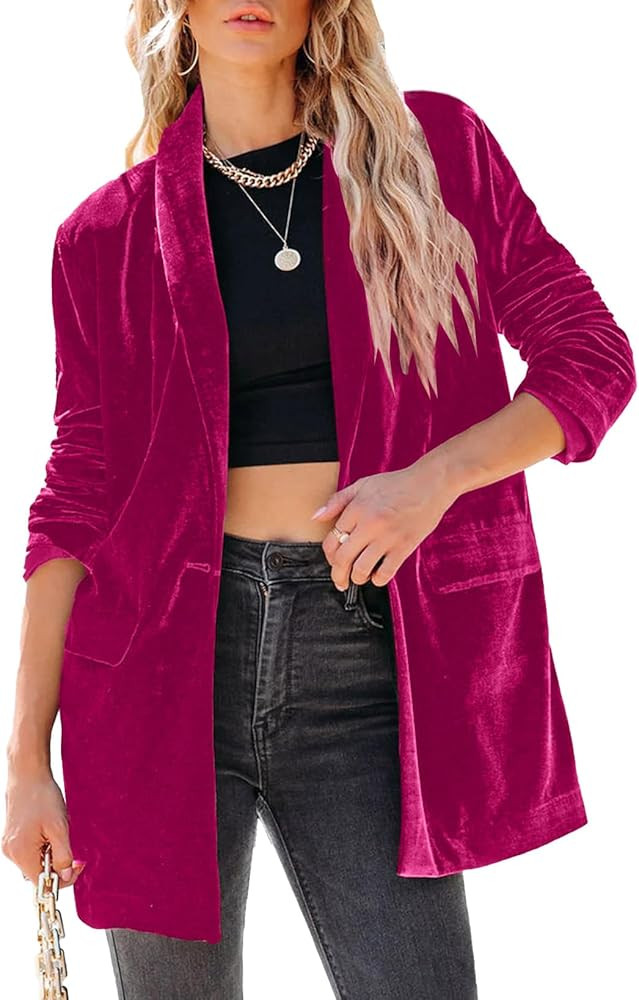 Happy Sailed Women's Velvet Blazer Jackets Casual Long Sleeve Lapel Collar Pocketed Blazer Suits ... | Amazon (US)