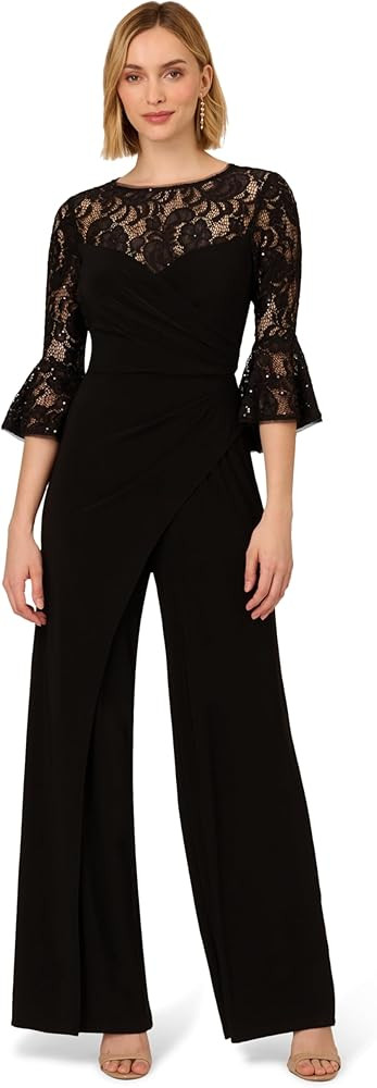 Adrianna Papell Womens Combo Jersey Draped Jumpsuit | Amazon (US)