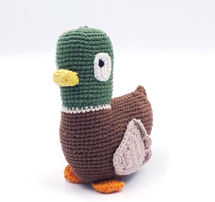 Pebble Fair Trade Handmade Crochet Cotton Farm Animal - Mallard Duck Rattle, 6-inch Length | Amazon (US)