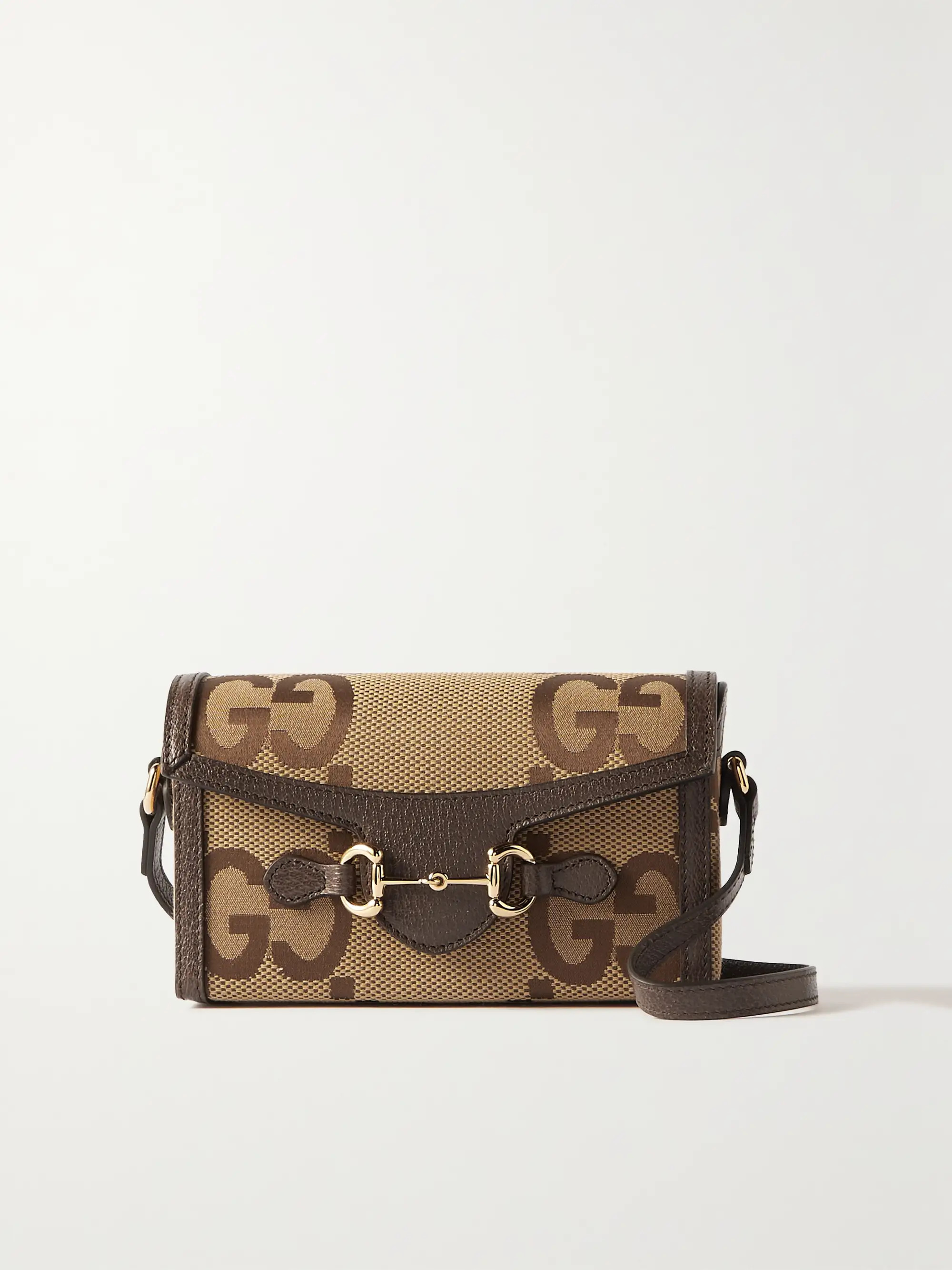 1955 Horsebit mini leather-trimmed canvas-jacquard shoulder bag | NET-A-PORTER (US)
