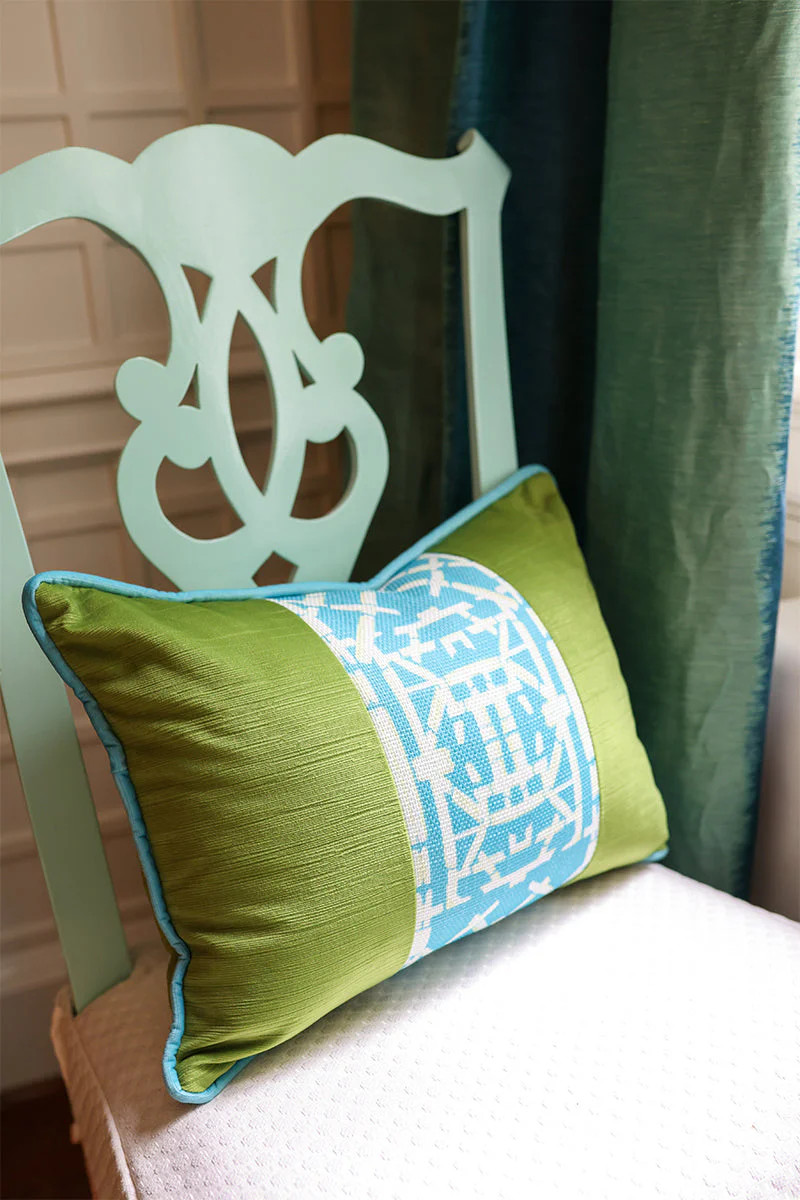 Green with Blue Trellis© Lumbar Pillow | House Of MBR