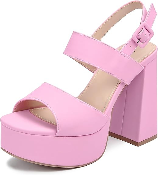 risdoada Platform Heels for Women 4.53 Inches Chunky High Heels Ankle Strap Square Toe Heeled San... | Amazon (US)