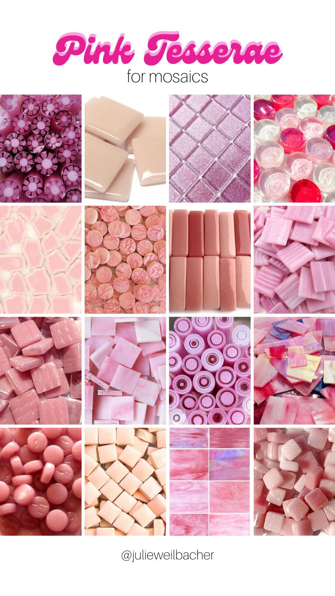 Pink tesserae for mosaic is like found treasure. Here are some pretty glass and ceramic options to keep in your stash.

For mosaic tips, tutorials, inspiration, and so much more please visit my YouTube channel: YouTube.com/julieweilbacher. 

Follow @julieweilbacher on Instagram for all things mosaic including mixed media mosaic, mixed media art, stained glass art, stained glass mosaic, murrini, millefiori, arts and crafts, studio organization, crafts organization, arts and crafts organization, art space, art studio, mosaic studio, mosaic workshop, art workshop, stained glass storage, mosaic tesserae, mosaic materials, mosaic tile, mosaic glass tile, glass tile, glass rods, stained glass, vitreous glass, mosaic home decor, mosaic wall art, mosaic mirror, mosaic projects, mosaic candle holder, mosaic votive, mosaic table, mosaic flower pot, mosaic crafts, beginner art, mosaic workshop, beginner mosaic, fine crafts, bubblegum pink, Barbie pink, pink, pink glass, pink ceramic.

#LTKFind #LTKSeasonal #LTKhome