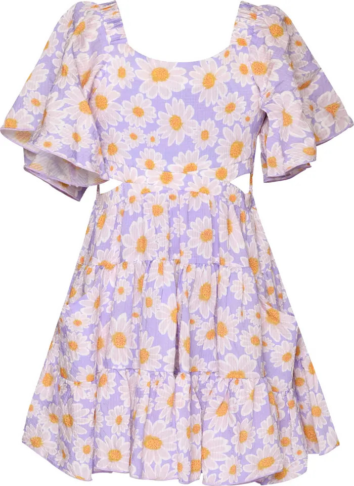 Hannah Banana Kids' Floral Side Cutout Flutter Sleeve Dress | Nordstrom | Nordstrom