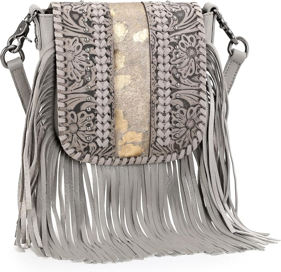 Montana West Western Crossbody Bags for Women Cowgirl Small Tooled Fringe Leather Purse | Amazon (US)