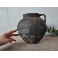 Old Clay Pot. Wabi Sabi Rare Black Pottery Vase. Farm House Rustic Decor Of 18Th Century | Etsy (US)