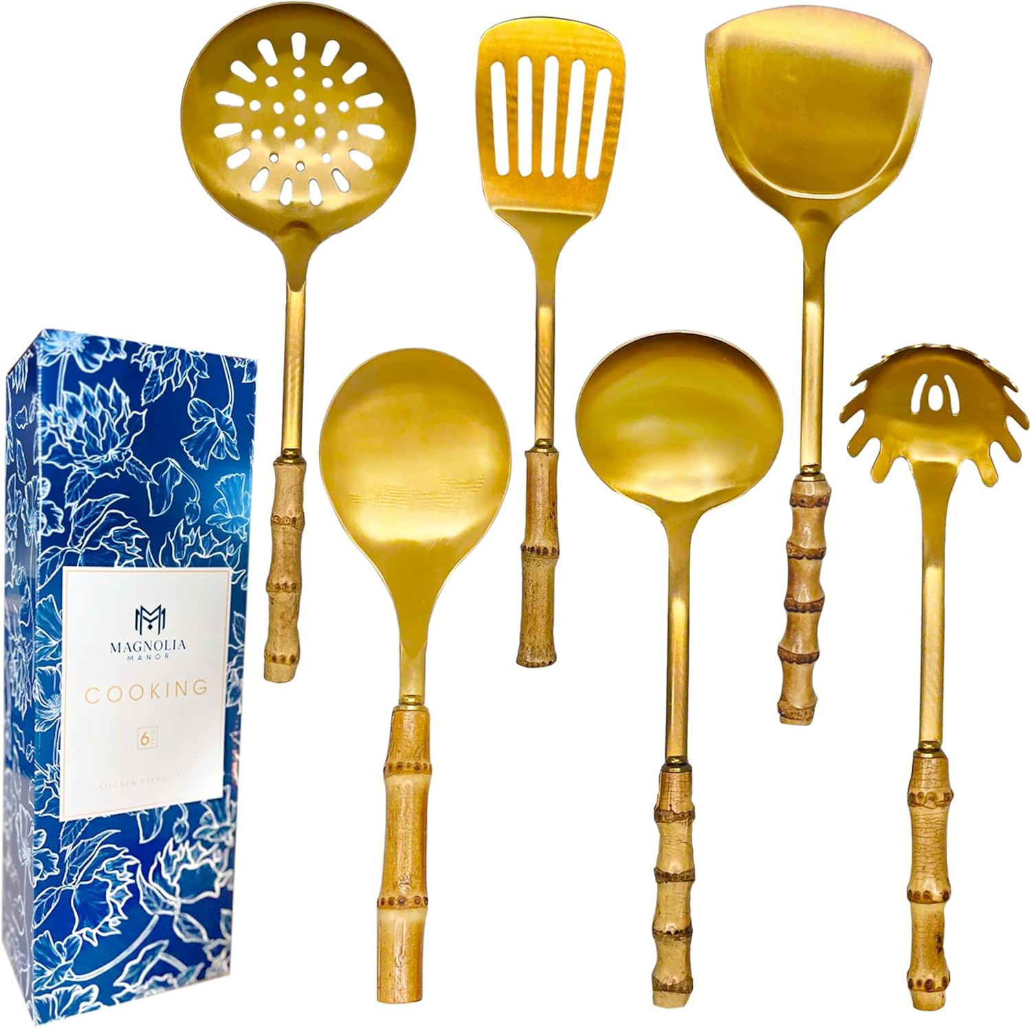 Bamboo Stainless Steel Cooking Tools Utensils Stainless - Brass/Gold Cooking and Serving Utensils... | Amazon (US)