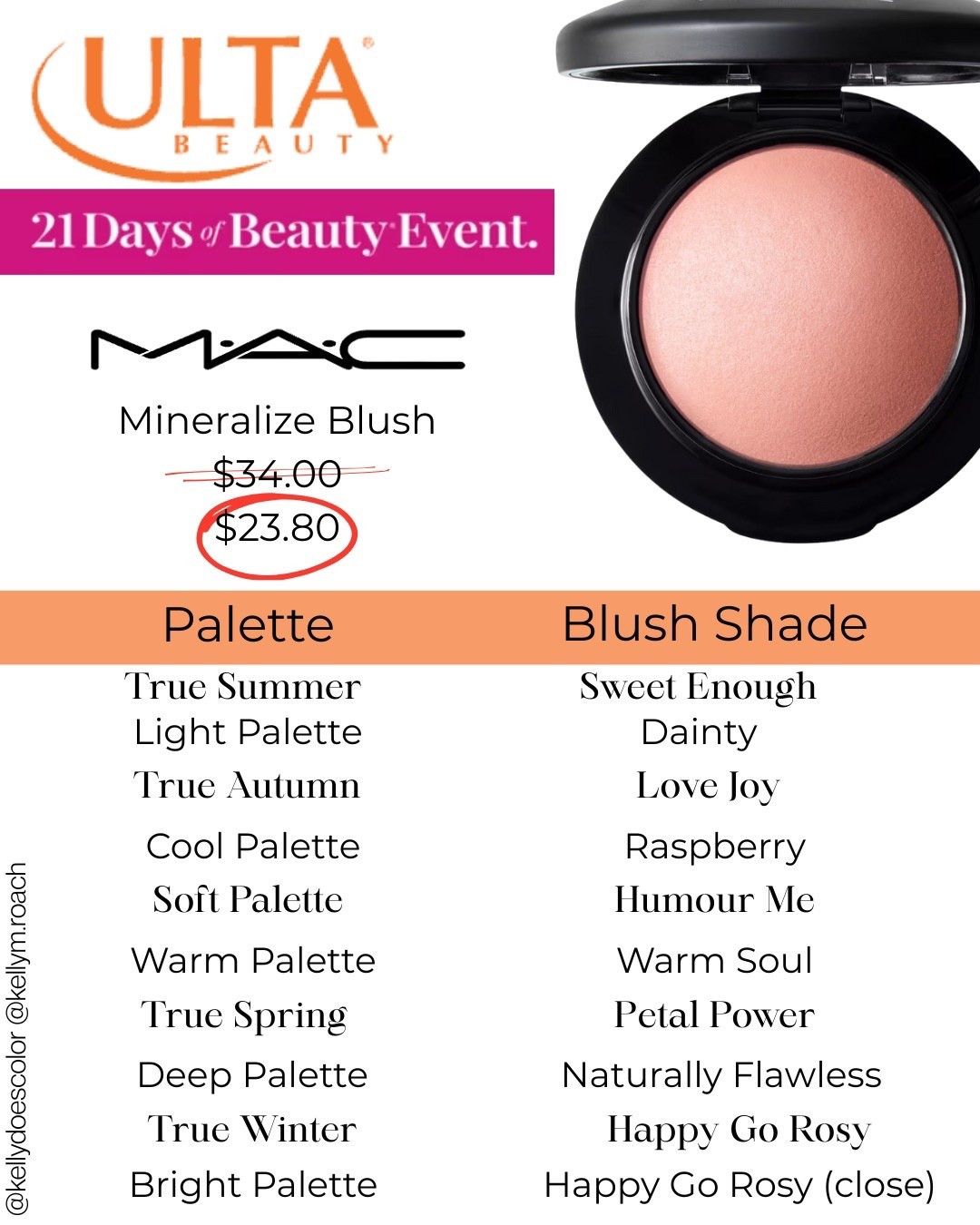 Love this MAC Blush for all my color analysis palettes, on sale for Ulta’s #21daysofbeauty 

#LTKSaleAlert #LTKFindsUnder50 #LTKBeauty