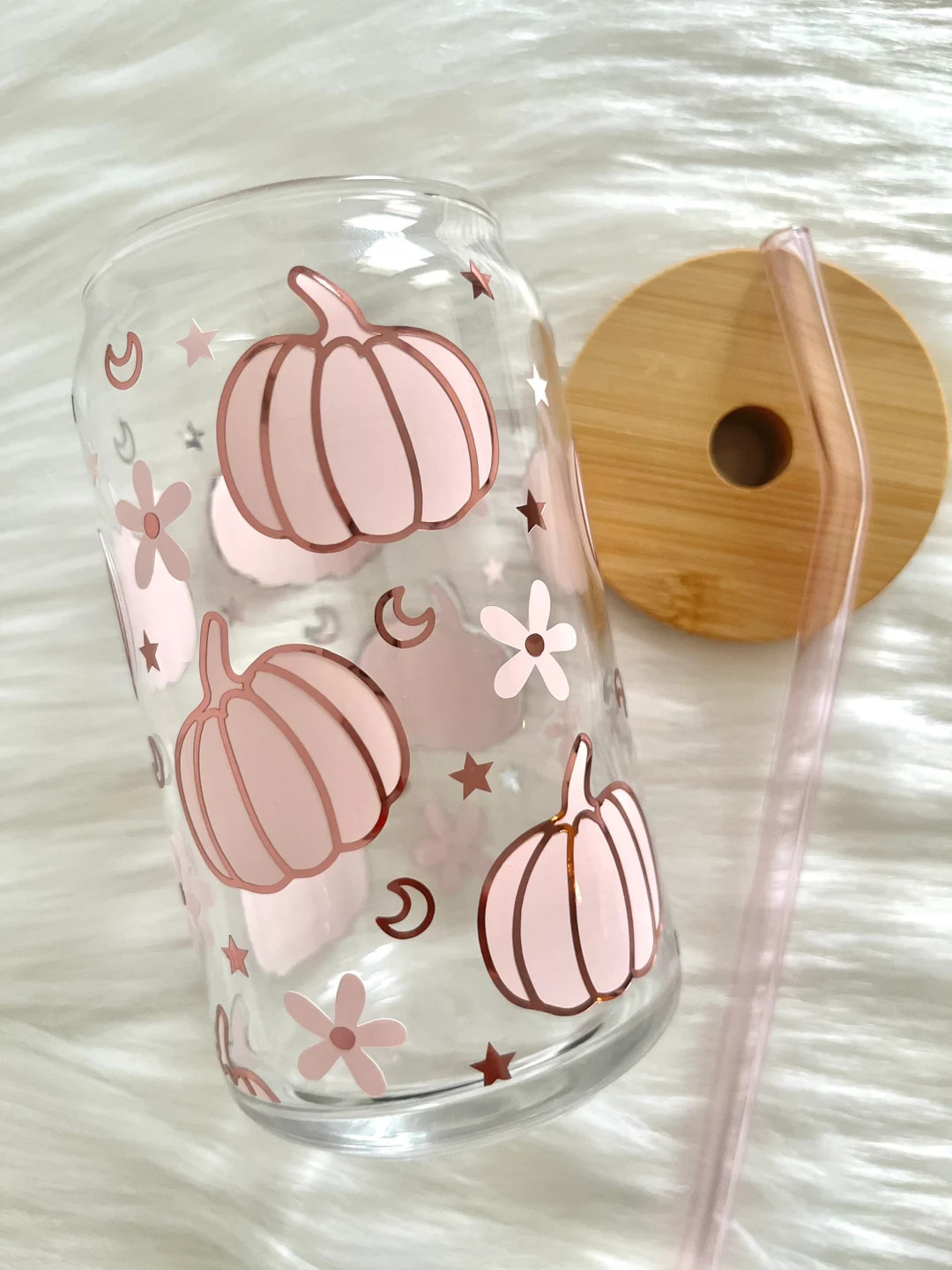 Pumpkin Glass Cup / Pink Pumpkins Cup / Halloween Glass Cup / Iced Coffee Glass / Fall Cup / Spoo... | Etsy (US)