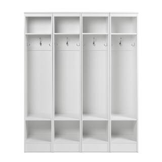 White Narrow Entryway Organizer, 3-Coat Hooks with Adjustable Shelves, Coat Rack Hall Tree with S... | The Home Depot