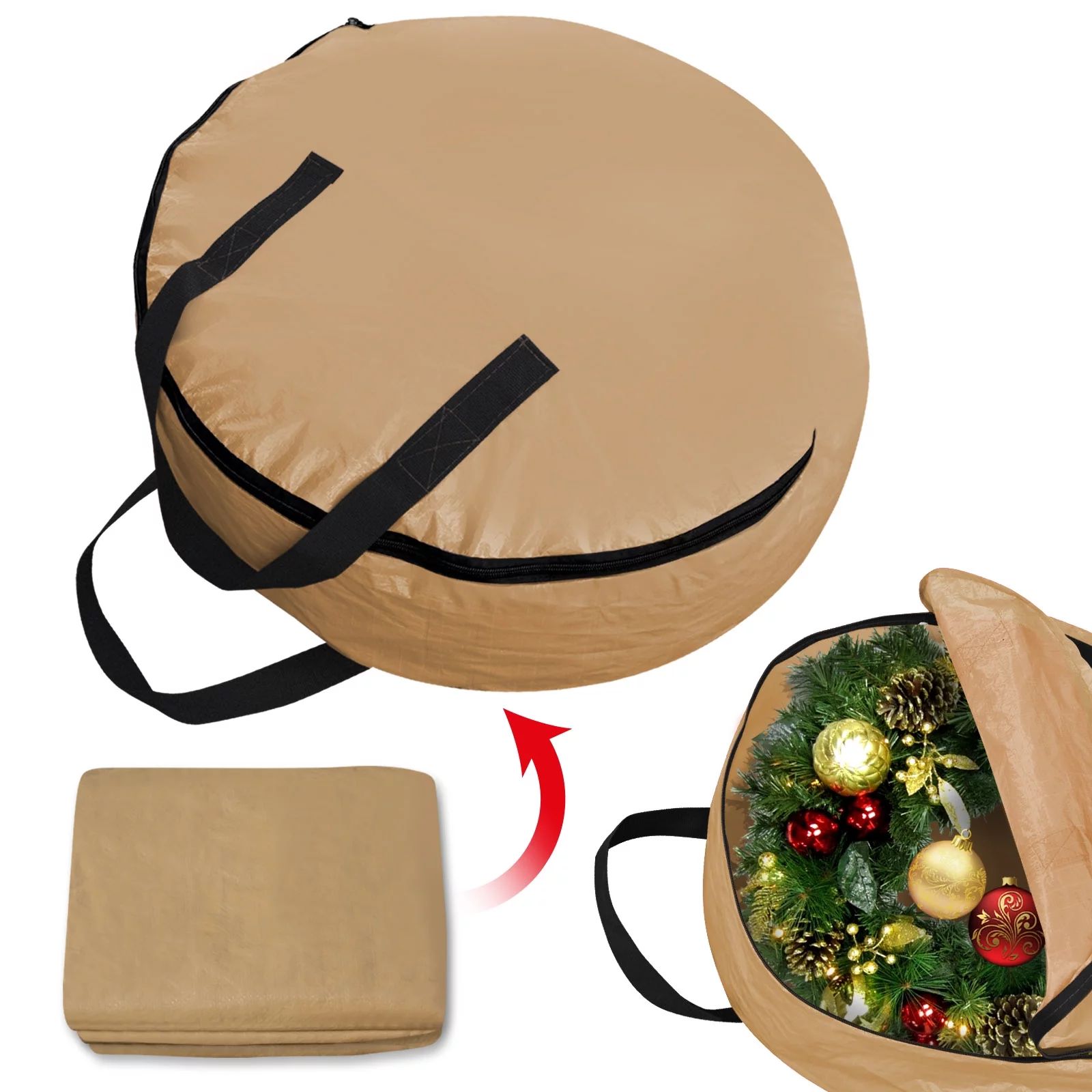 Sunny Heavy Duty Christmas Wreath Storage Bag For 24/30-Inch Wreaths (Red, 8.3'' x dia. 30'')-Tan... | Walmart (US)