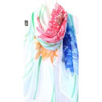 Silk Shawl Wrap, Handpainted, Sarong Scarf, Beach Sarong, Blue Pareo, Summer Oversized Red & Orange Garbera Daisy | Etsy (US)