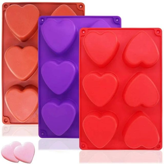 3 Packs 6 Cavities Heart Shaped Silicone Mold (Purple, Red, Brown), findTop Baking Mold Cake Pan,... | Walmart (US)