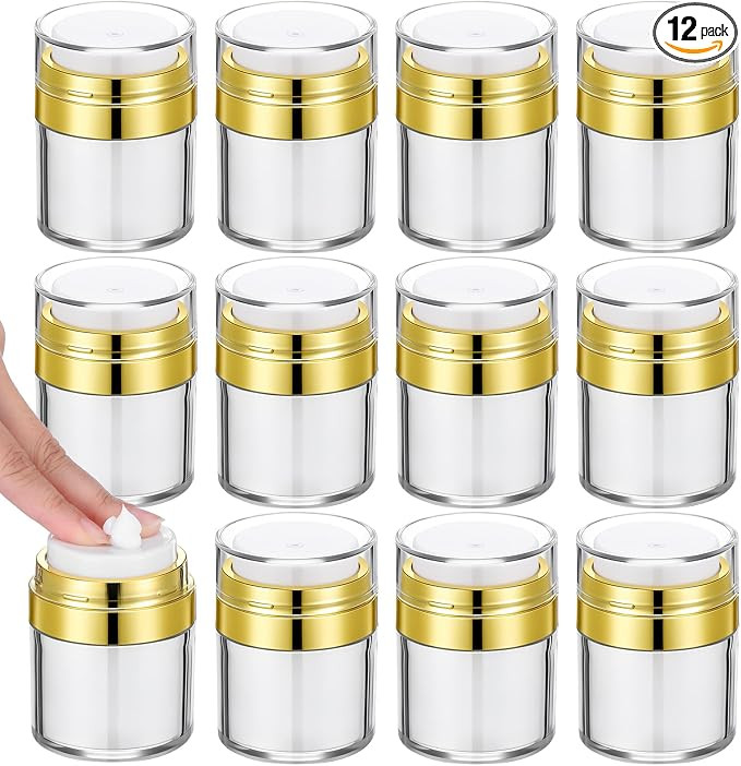 12PCS 1oz Gold Travel Jars for Creams, 30ml Airless Pump Jars Refillable Travel Bottles Empty Mak... | Amazon (US)