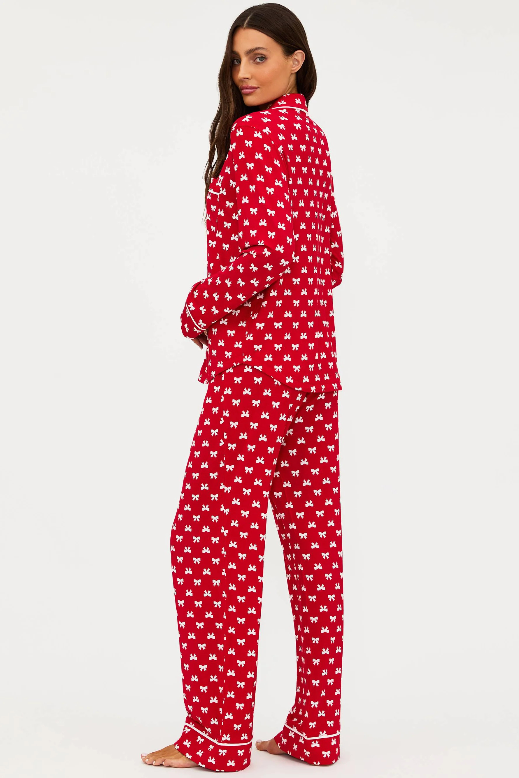 Livy Top & Connie Pant Set Peppermint Bows | Red Long Sleeve Pajama Pant Set | Beach Riot