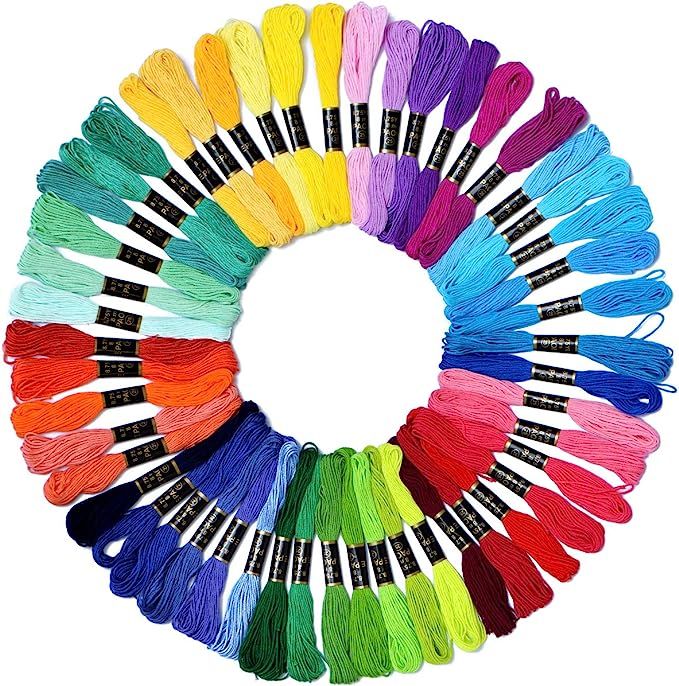 Embroidery Floss Rainbow Color 50 Skeins Per Pack Cross Stitch Threads Friendship Bracelets Floss... | Amazon (US)