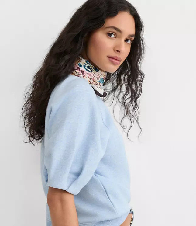 Heathered Pleated Puff Sleeve Sweatshirt | LOFT